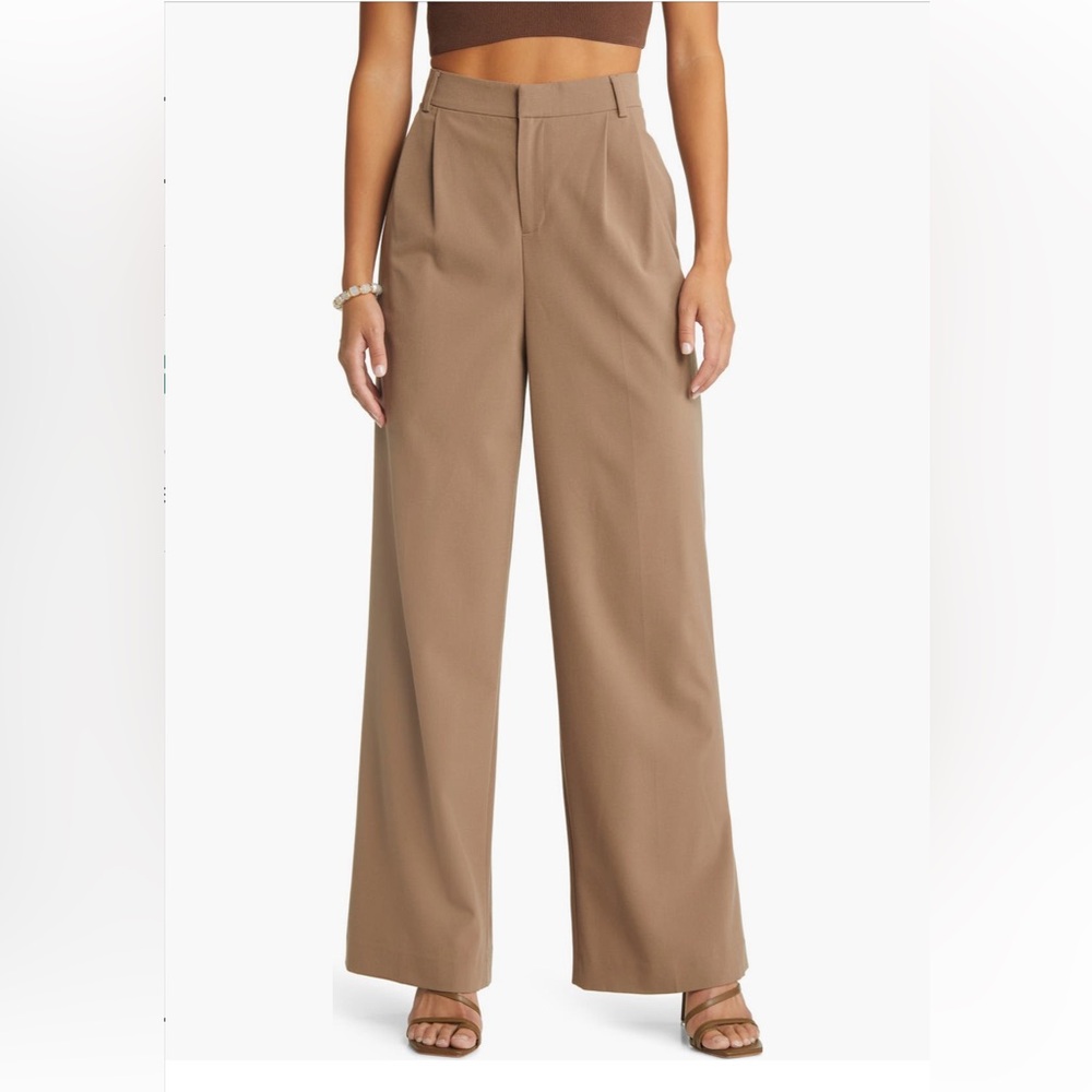 Open Edit Relaxed Waist Wide Leg Trousers Wide Leg High-Rise Trousers in Camel